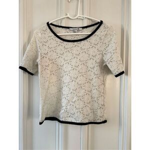 Forever 21 cream lace t-shirt with black trim S